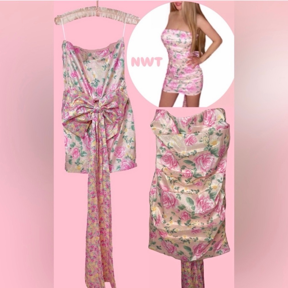 🌷Thirty Thirty🌷NWT Elegant strapless floral Pink Chemise with Bow Detail